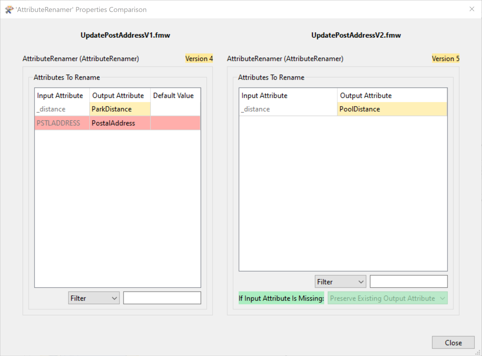 Viewing parameter changes